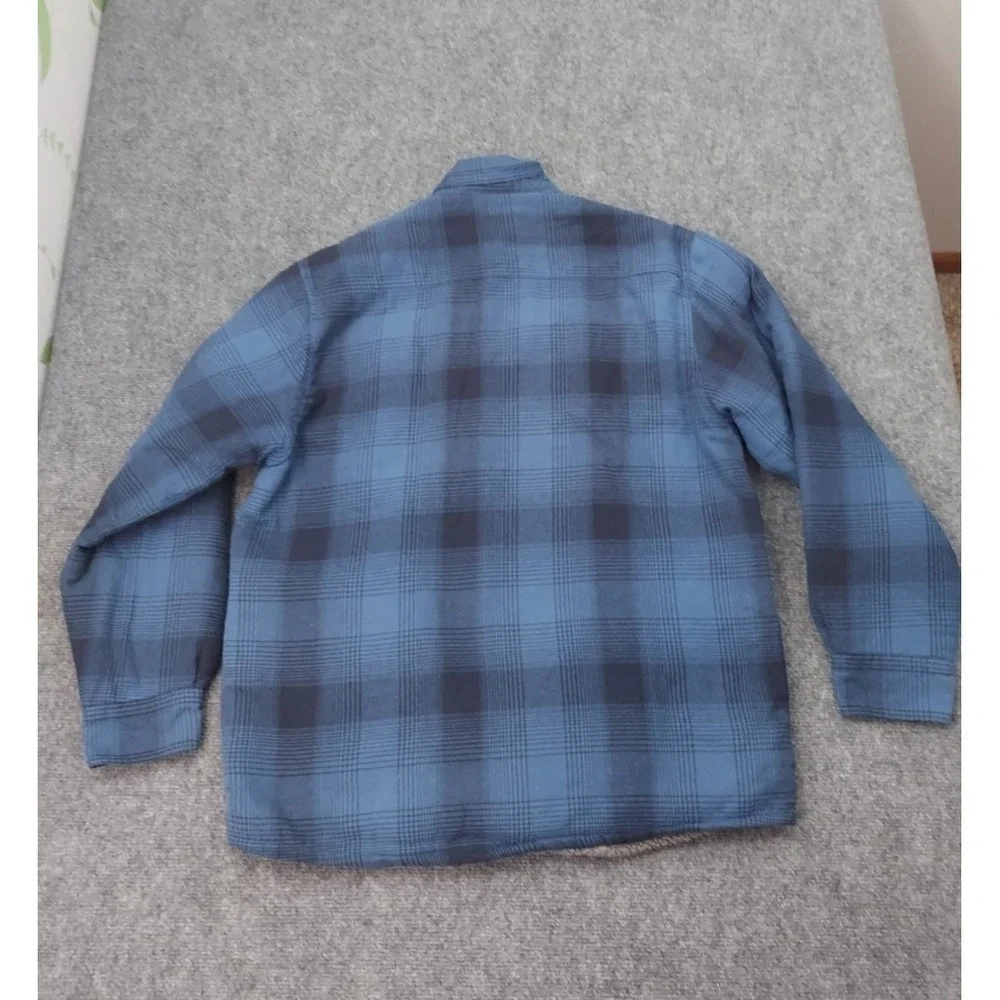 Wrangler Sherpa Lined Flannel Shirt Shacket Mens Medium Blue Plaid Button Front